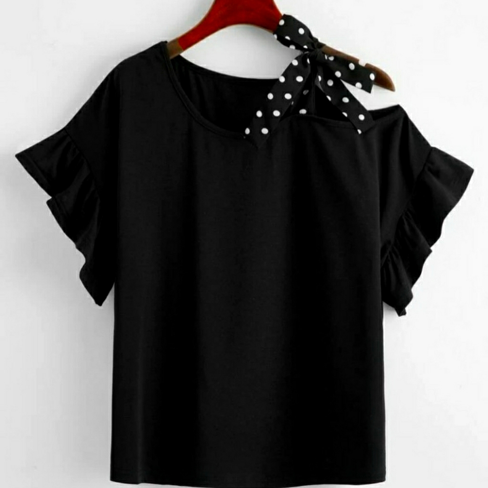 Black asymmetrical neck tee